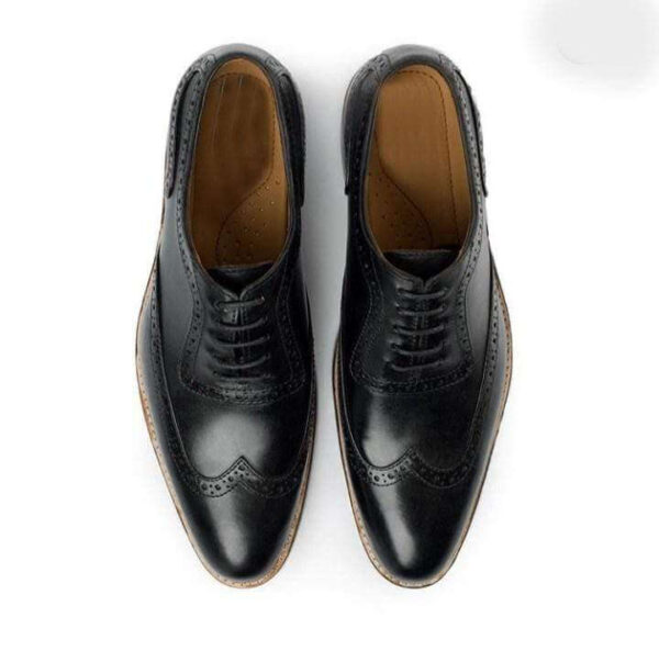 Handmade Men's Black White Leather Lace Up Wing Tip Shoe - leathersguru