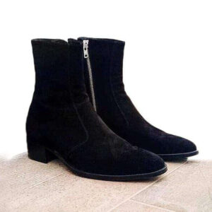 Handmade Men's Ankle High Black Suede Side Zipper Boot - leathersguru