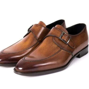 Handmade Men's Leather Monk Strap Brown Round Toe Shoes - leathersguru