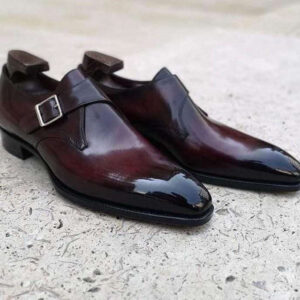 Handmade Two Tone Burgundy Monk Strap Leather Shoe - leathersguru