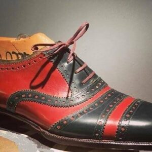 Men's Leather Red Black Color Cap Toe Shoes - leathersguru