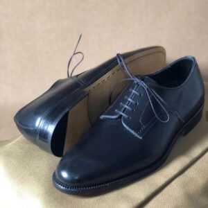 Handmade Navy Blue Leather Derby Shoes - leathersguru