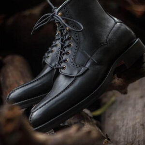 Handmade Black Leather Split Toe Lace Up Boots - leathersguru
