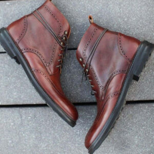 Bespoke Brown Half Ankle Leather Wing Tip Lace Up Boots - leathersguru