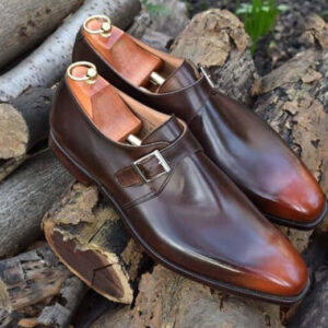 Bespoke Two Tan Leather Monk Strap Shoes for Men's - leathersguru