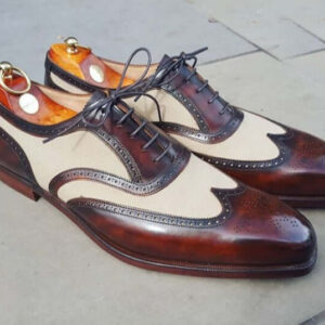 Bespoke Burgundy White Leather Wing Tip Shoe for Men - leathersguru