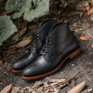 Bespoke Black Chukka Leather Cap Toe Lace Up Boots - leathersguru