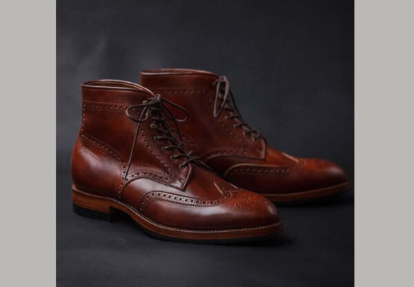 Bespoke Brown Half Ankle Leather Wing Tip Lace Up Boots - leathersguru