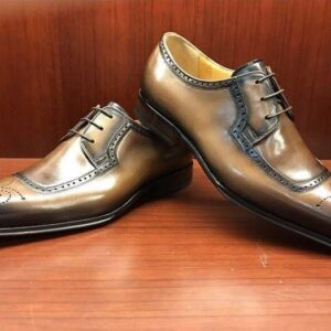 Men's Leather Brown Black Brogue Square Toe Shoes - leathersguru