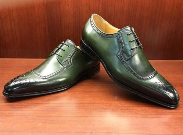Handmade Men's Leather Green Black Brogue Shoes - leathersguru