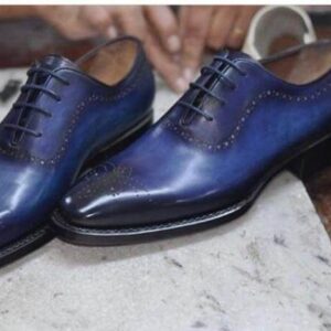 Handmade Two Tone Blue Derby Brogue Leather Shoe - leathersguru