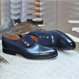 Handmade Navy Blue Cap Toe Leather Suede Shoes - leathersguru