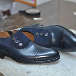 Handmade Navy Blue Cap Toe Leather Suede Shoes - leathersguru