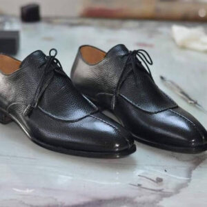 Handmade Men's Pebbled Leather Black Split Toe Shoes - leathersguru