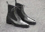 Men's Ankle High Black Leather Suede Cap toe Lace Up Boot - leathersguru