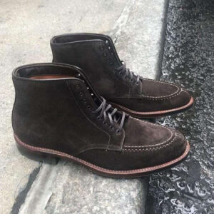 Handmade Men's Ankle High Suede Brown Split Toe Lace Up Boot - leathersguru