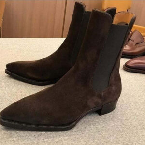 Handmade Men's Ankle High Suede Brown Chelsea Boot - leathersguru