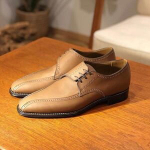 Handmade Men's Beige Leather Lace Up Shoe - leathersguru