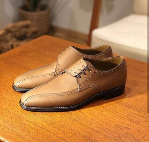 Handmade Men's Beige Leather Lace Up Shoe - leathersguru