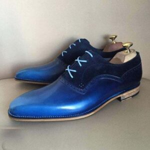 Handmade Men's Navy Blue Leather Suede Lace Up Shoes - leathersguru