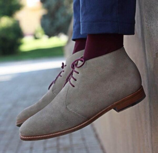 Handmade Men's Half Ankle Suede Gray Lace Up Chukka Boot - leathersguru
