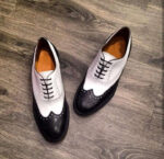 Handmade Men's Black White Leather Lace Up Wing Tip Shoe - leathersguru