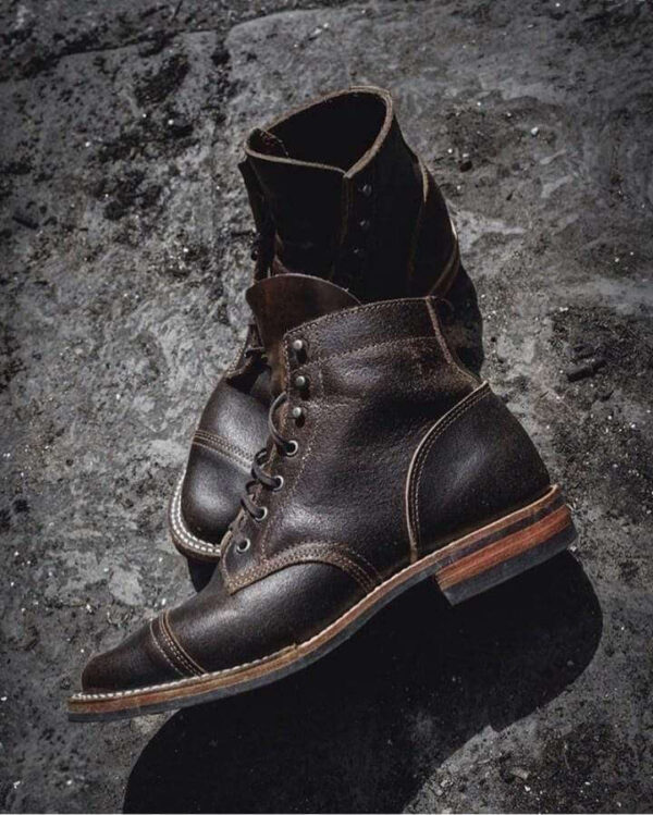 Handmade Men's Black Leather Cap Toe Lace Up Ankle Boot - leathersguru