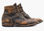 Handmade Men's Ankle High Leather Tan Black Cap Toe Boot - leathersguru