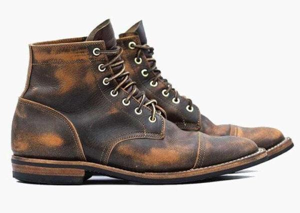 Handmade Men's Ankle High Leather Tan Black Cap Toe Boot - leathersguru