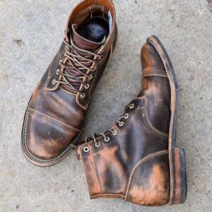 Handmade Men's Ankle High Leather Tan Black Cap Toe Boot - leathersguru