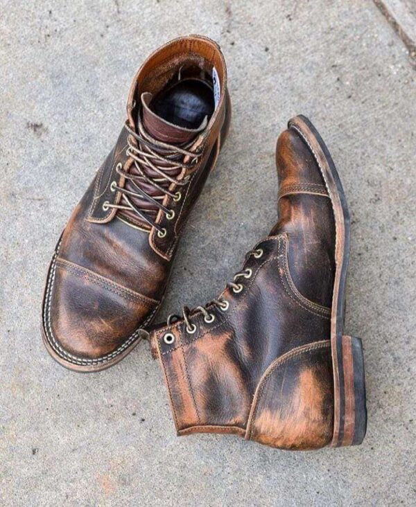 Handmade Men's Ankle High Leather Tan Black Cap Toe Boot - leathersguru
