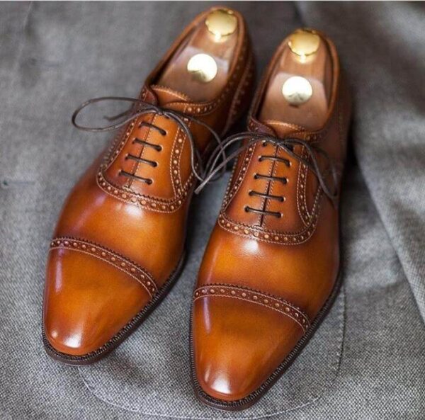 Men's Leather Tan Cap Toe Brogue Shoes - leathersguru