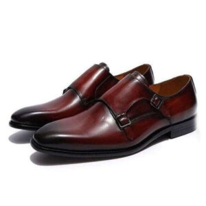 Handmade Men's Leather Burgundy Double Monk Shoe - leathersguru