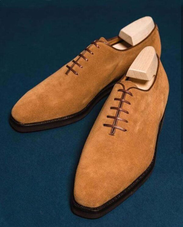 Handmade Men's Suede Tan Lace Up Shoes - leathersguru