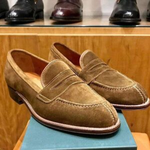 Handmade Men's Brown Suede Penny Loafers Shoes - leathersguru