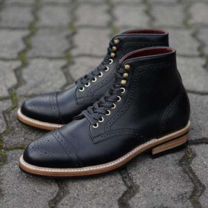 Handmade Men's Black Leather Cap Toe Lace Up Ankle Boot - leathersguru