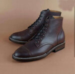 Handmade Men's Ankle High Burgundy Leather Cap Toe Lace Up Boot - leathersguru
