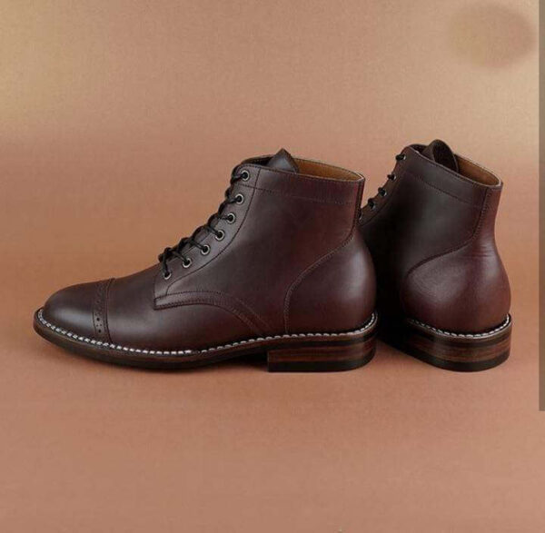 Handmade Men's Ankle High Burgundy Leather Cap Toe Lace Up Boot - leathersguru