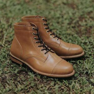 Handmade Men's Ankle High Leather Tan Cap Toe Lace Up Boot - leathersguru