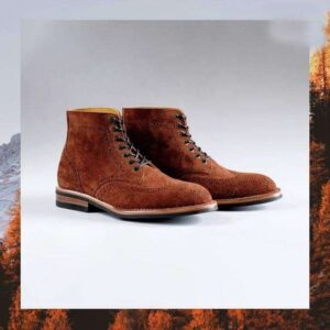 Handmade Men's Ankle High Tan Suede Wing Tip Lace Up Boot - leathersguru