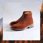 Handmade Men's Ankle High Tan Suede Wing Tip Lace Up Boot - leathersguru