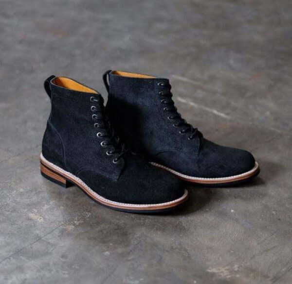 Handmade Men's Ankle High Black Suede Lace Up Boot - leathersguru