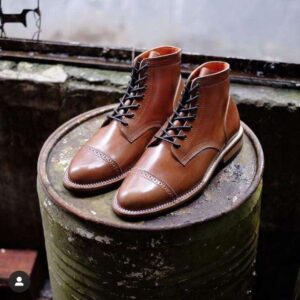 Handmade Men's Ankle High Brown Leather Cap Toe Boot - leathersguru