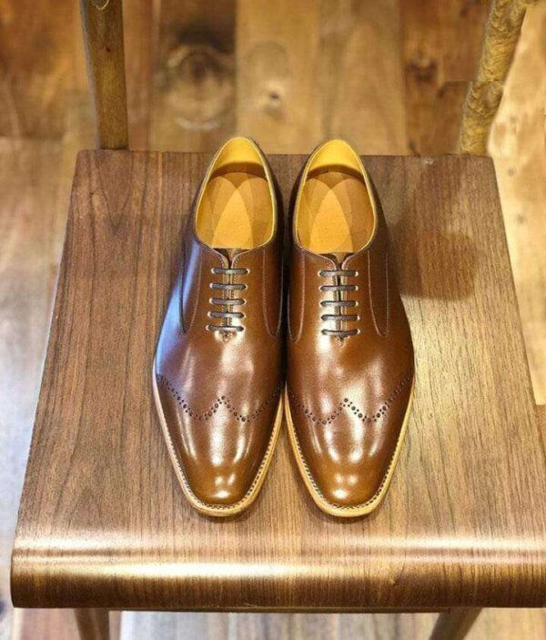 Handmade Men's Brown Leather Lace Up Shoes - leathersguru