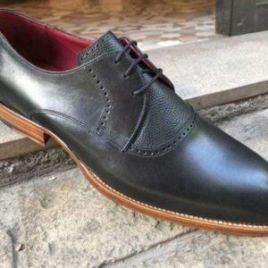 Handmade Men's Black Leather Derby Lace Up Shoe - leathersguru