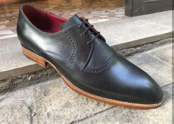 Handmade Men's Black Leather Derby Lace Up Shoe - leathersguru