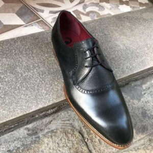 Handmade Men's Black Leather Derby Lace Up Shoe - leathersguru