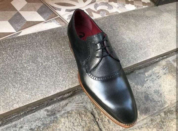 Handmade Men's Black Leather Derby Lace Up Shoe - leathersguru