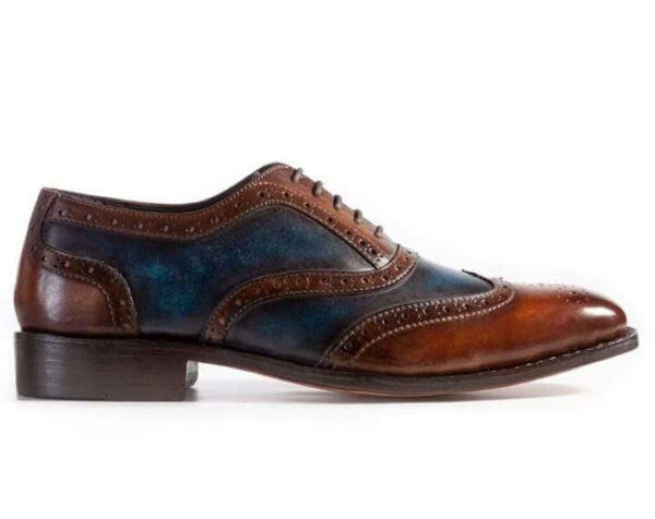 Handmade Men's Leather Wing Tip Brogue Blue Brown Shoes - leathersguru