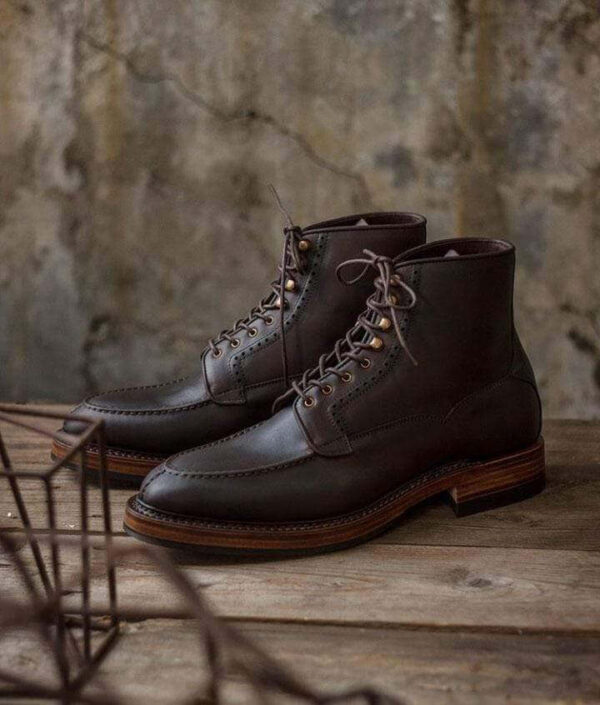 Handmade Men's Ankle High Brown Leather Split Toe lace Up Boot - leathersguru